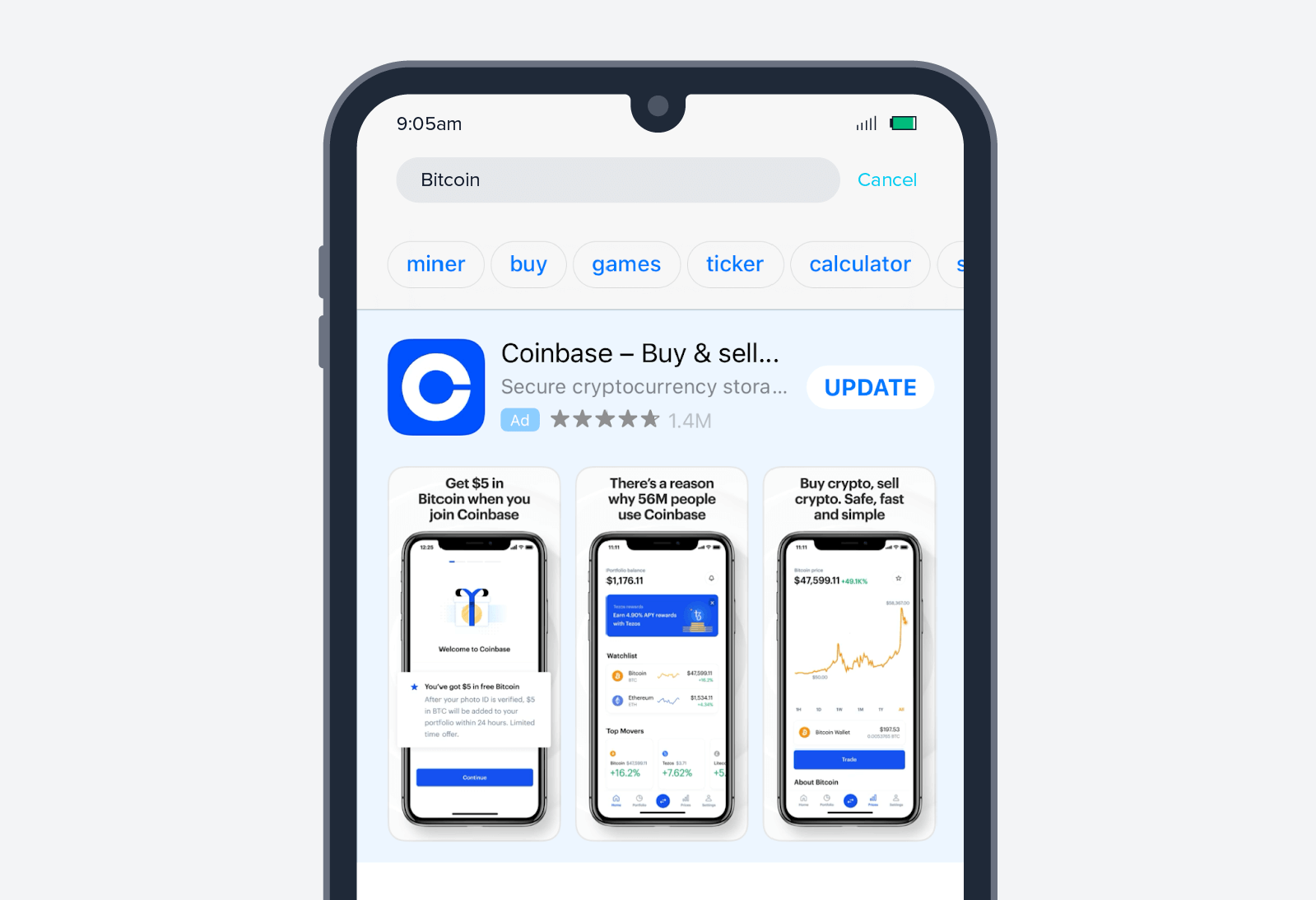 Coinbase App-Installationsanzeige