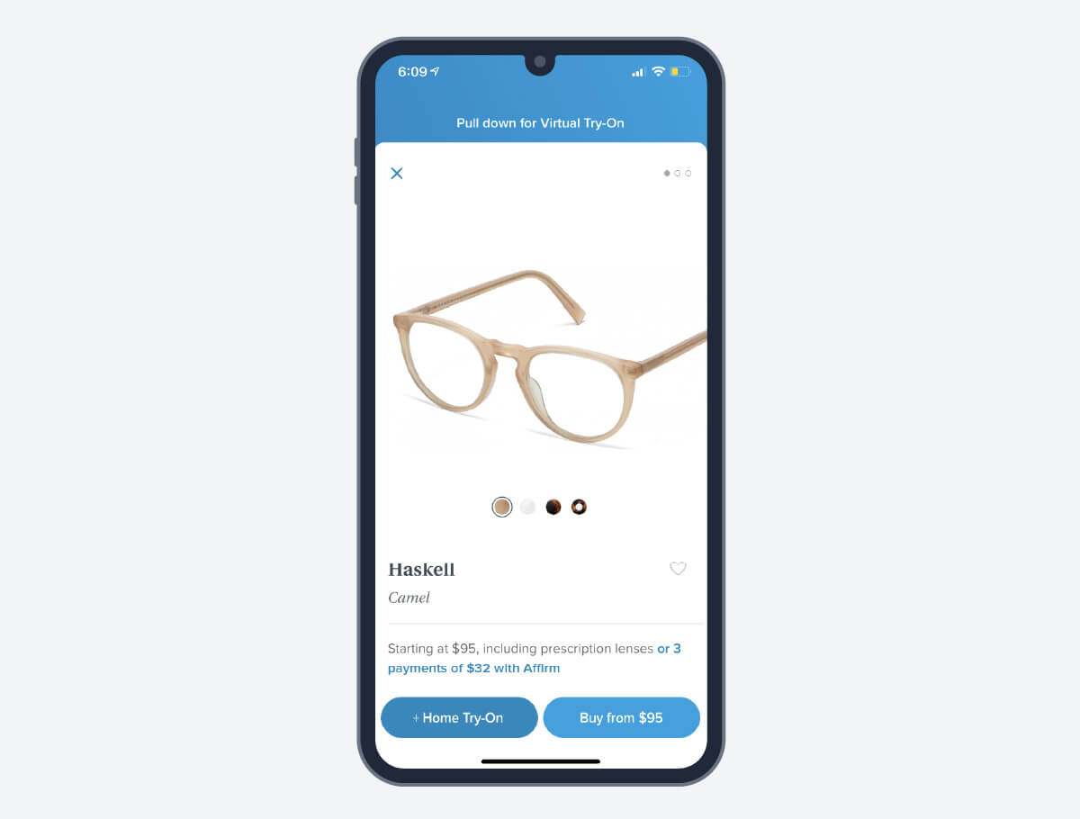 warby parker sonnenbrille auf einem iphone