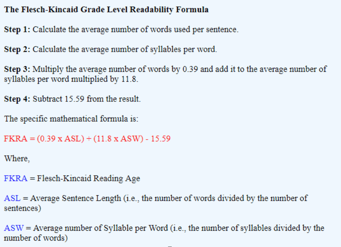 punteggio di leggibilità flesch kincaid