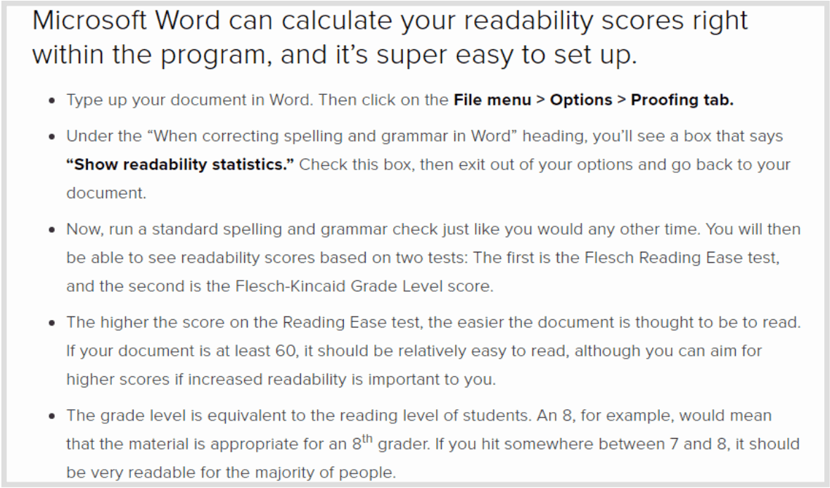 test di leggibilità flesch kincaid