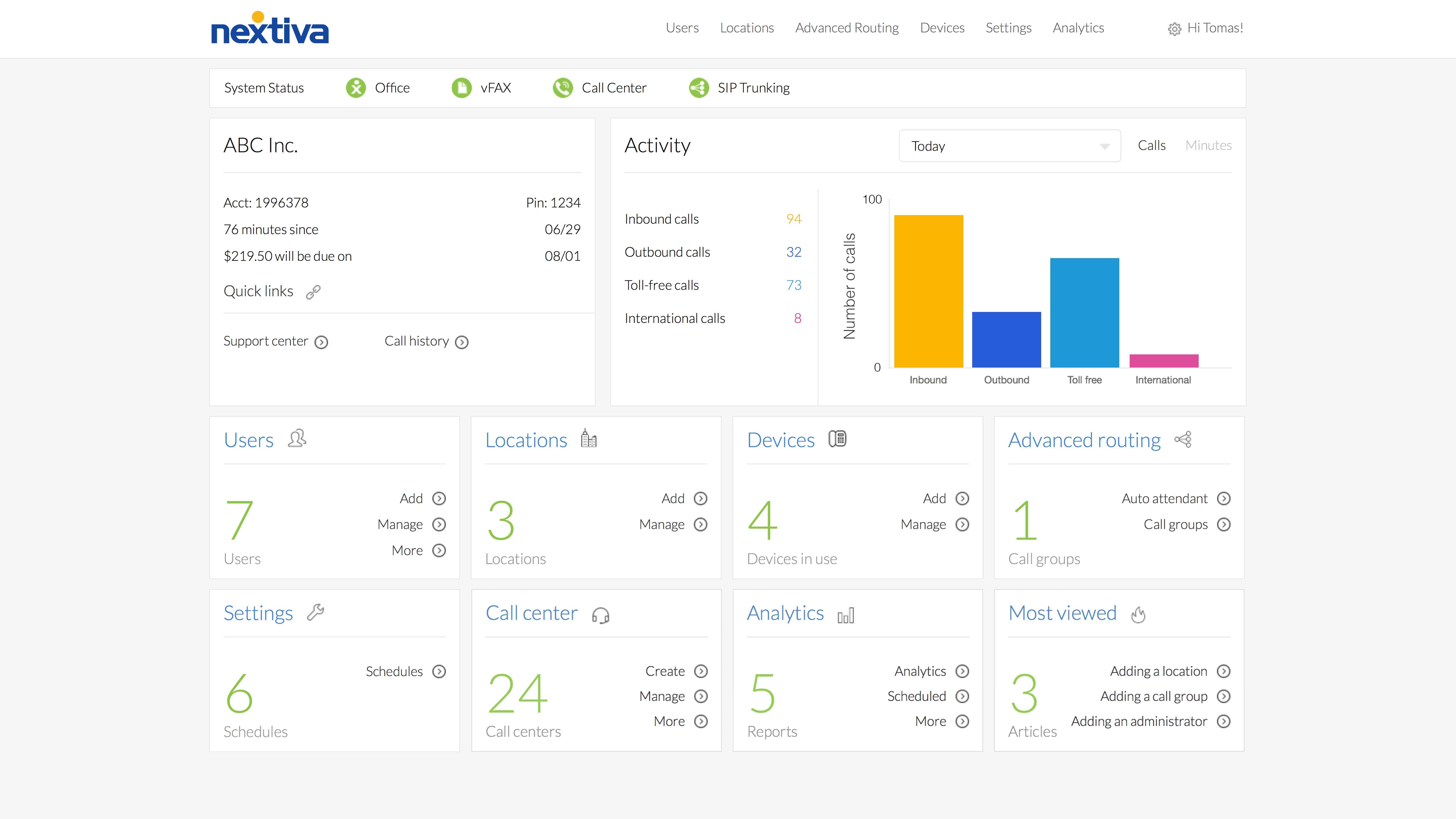 Captura de tela mostrando o Call Center baseado em nuvem da Nextiva