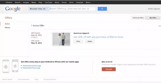 Coupon in Google Goods offer feed: example of email schema final destination 