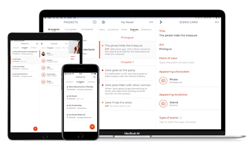 MacBook, iPad ve mobil cihazlarda Story Planner uygulamaları