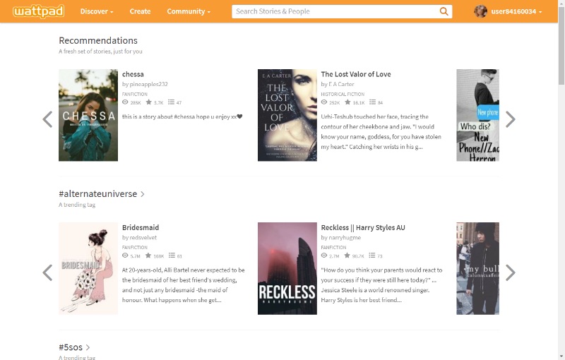 Wattpad'de önerilen yazı beslemesi