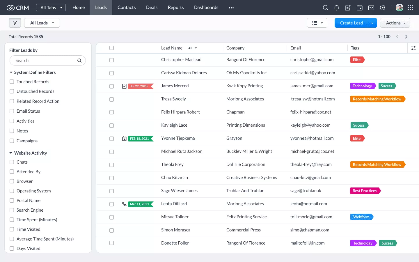 Tangkapan layar Zoho CRM