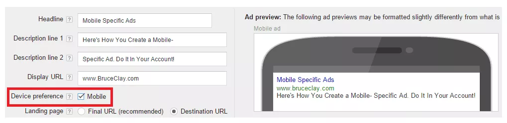 mobilspezifische Anzeige in AdWords