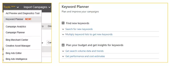 Bing Ads yeni Anahtar Kelime Planlayıcı