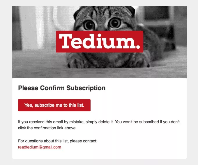 Email transaksional double opt-in dari Tedium