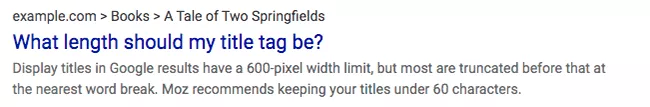 Ejemplo de etiqueta de título "¿Qué longitud debe tener mi etiqueta de título?"