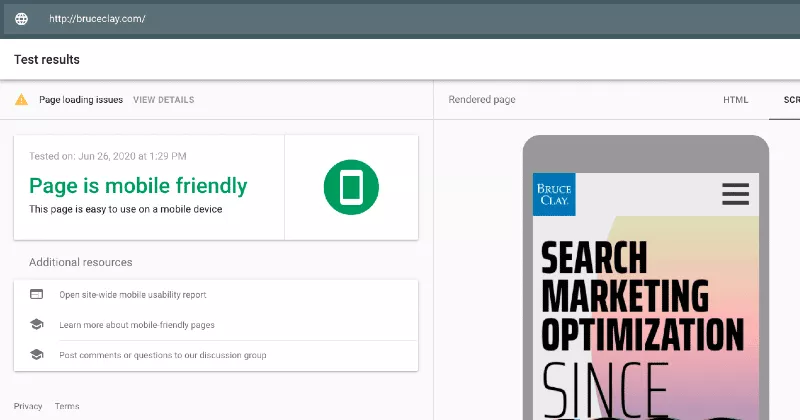 Google 모바일 친화적 테스트 결과.