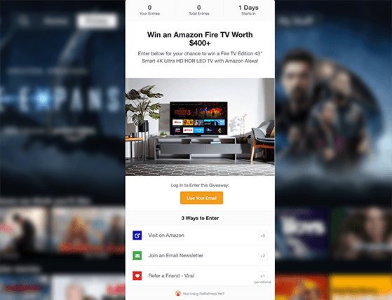 giveaway landing page with rafflepress