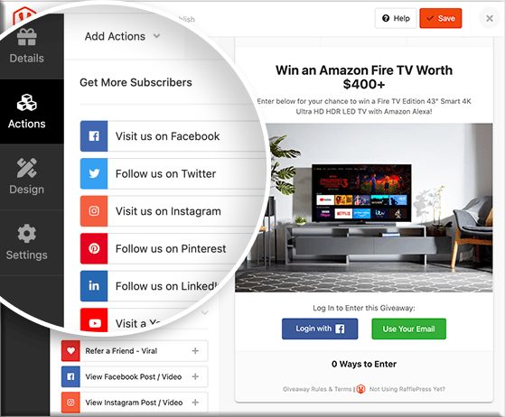 rafflepress giveaway entry actions