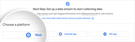 Choose the web platform for your google analytics data stream