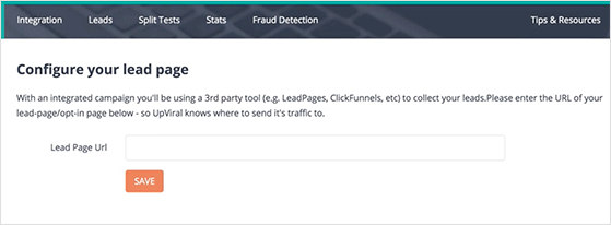 Configure your lead page in upviral