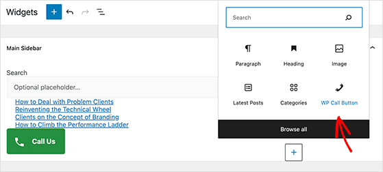 add wp call button to WordPress sidebar