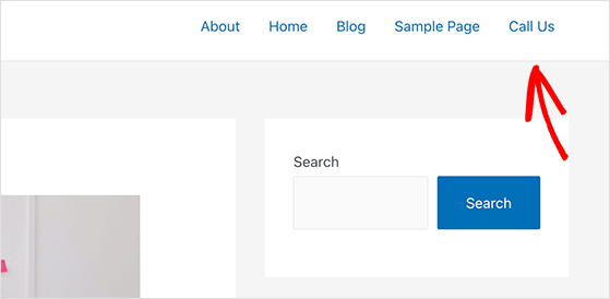 call us menu link WordPress