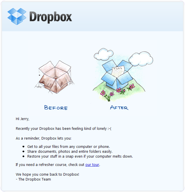 Dropbox привлекательная электронная почта