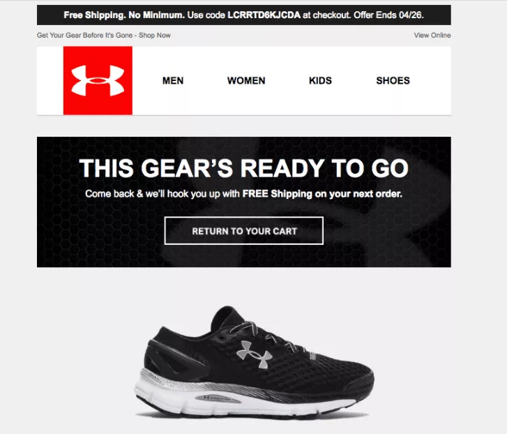 Email di abbandono del carrello Under Armour