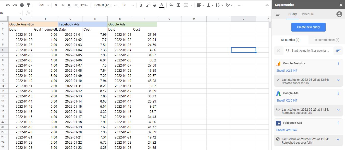 Supermetrics Google E-Tablosu İçe Aktarma