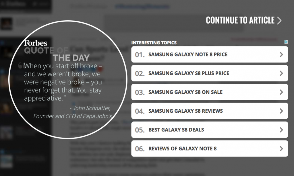 Exemple de popup interstitiel de forbes