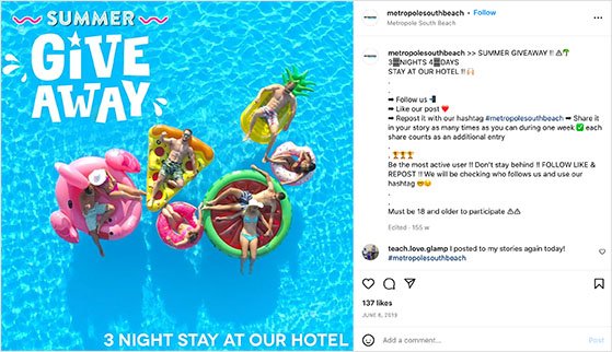 Metropole South Beach summer hashtag contest