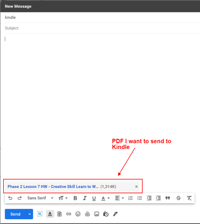 pdf dilampirkan ke email untuk dikirim ke kindle