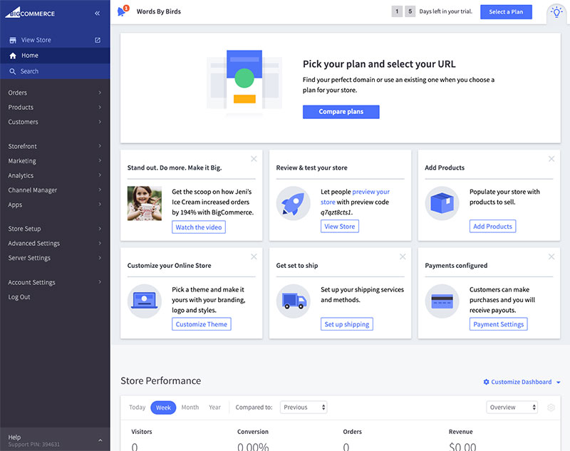 BigCommerce dashboard