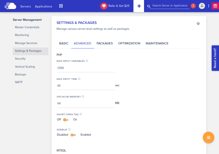 Cloudways-Systemsteuerung