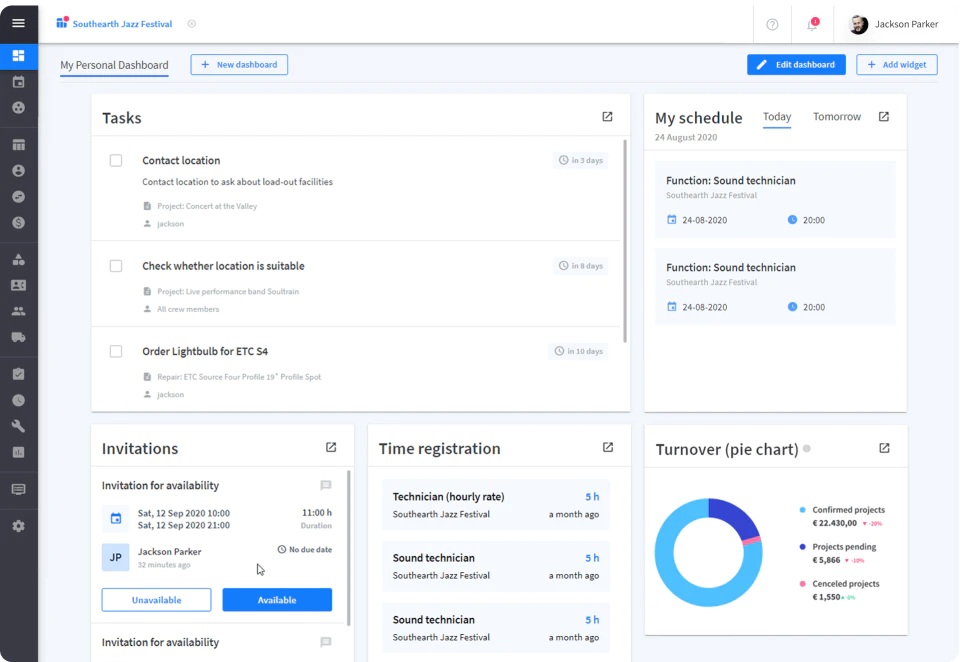 <p style="text-align: center;"><span style="font-weight: 400;">Dashboard overview in </span><a href="https://www.capterra.com/p/144616/Rentman/"><span style="font-weight: 400;">Rentman</span></a><span style="font-weight: 400;"> (</span><a href="https://www.capterra.com/p/144616/Rentman/"><span style="font-weight: 400;">Source</span></a><span style="font-weight: 400;">)</span></p>
