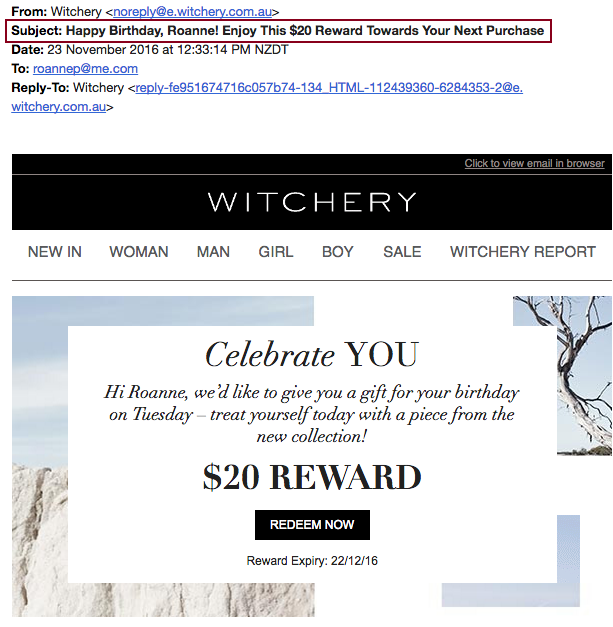 ตัวอย่างหัวเรื่องส่วนบุคคลของ Witchery