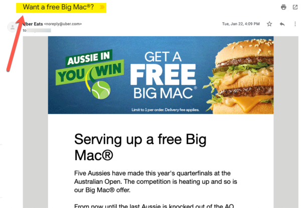 Exemplo de linha de assunto de e-mail gratuito do Big Mac