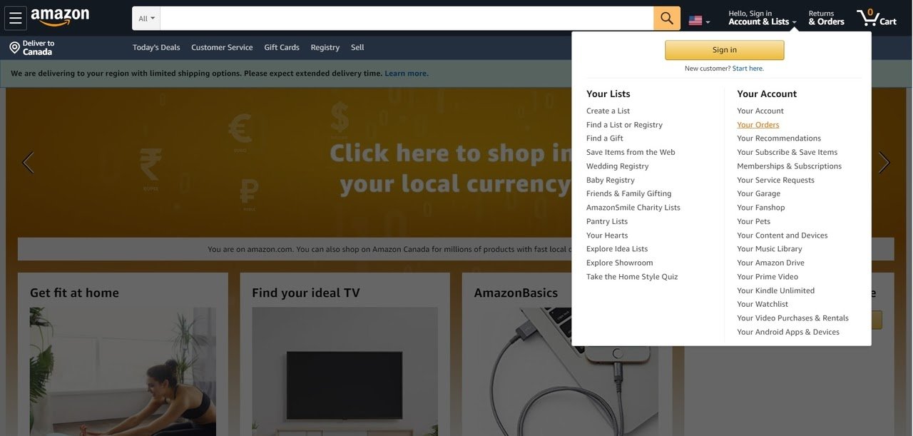 Examen des commandes Amazon - exemple de conception ux