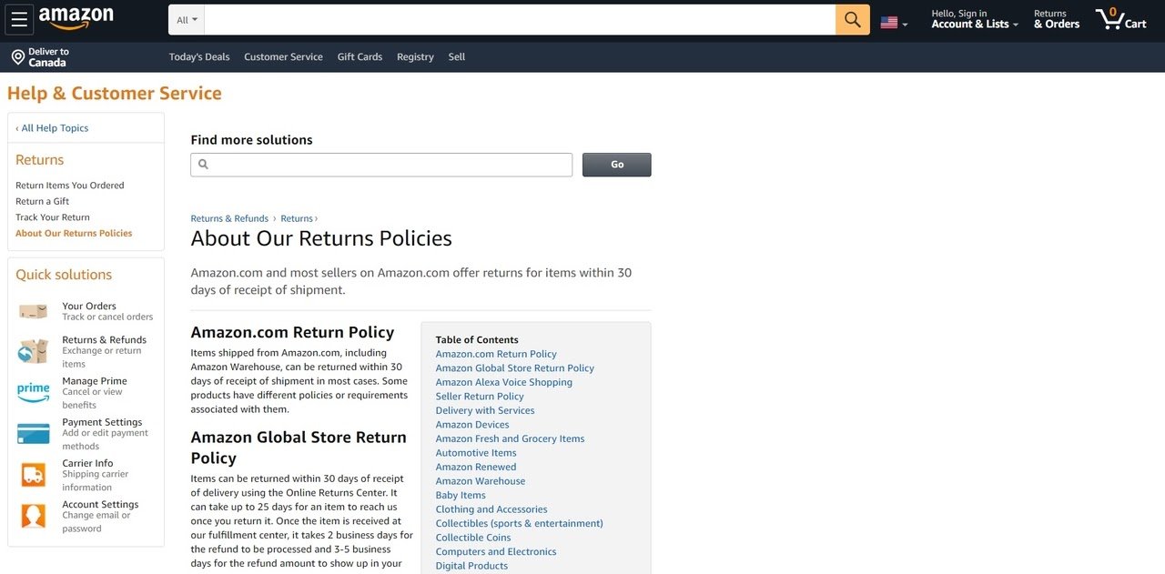 Politica di reso Amazon: best practices ux