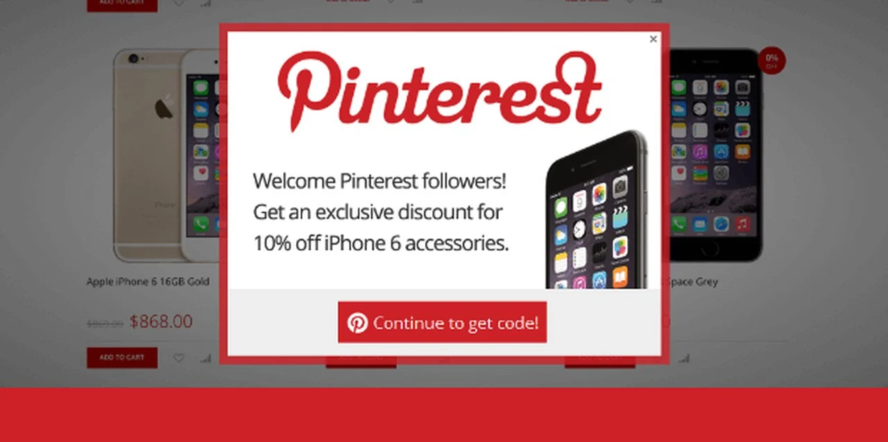 Exemplo de pop-up do Pinterest