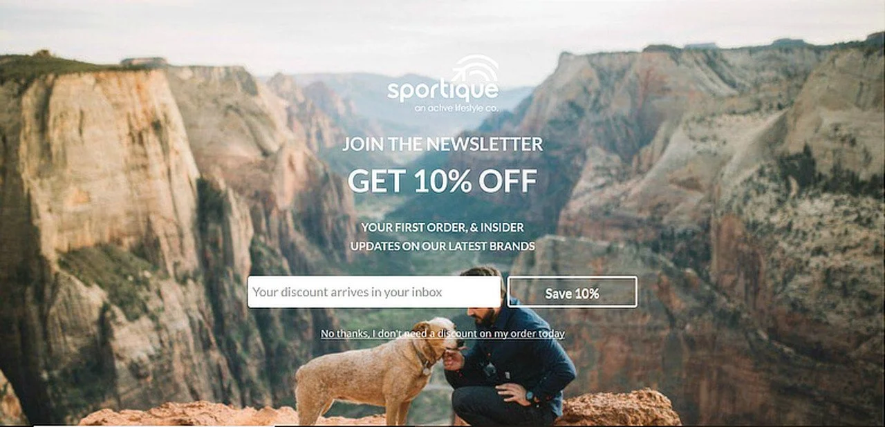 Sportique 電子郵件彈出示例