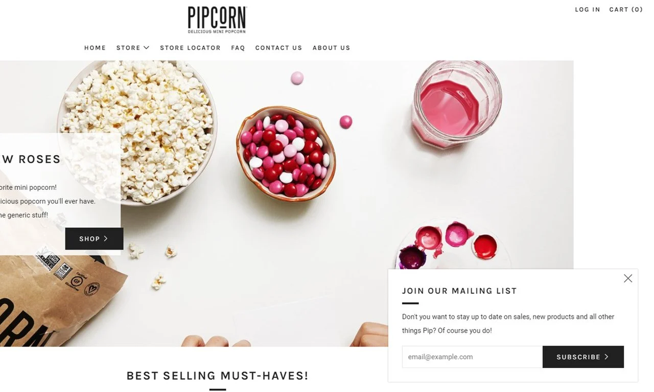 E-mail pop-up pipoca