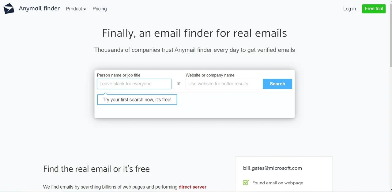 Домашняя страница Anymail Finder