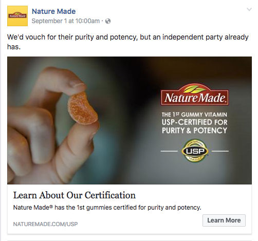 nature made'nin sosyal kanıt örneği Facebook reklamı