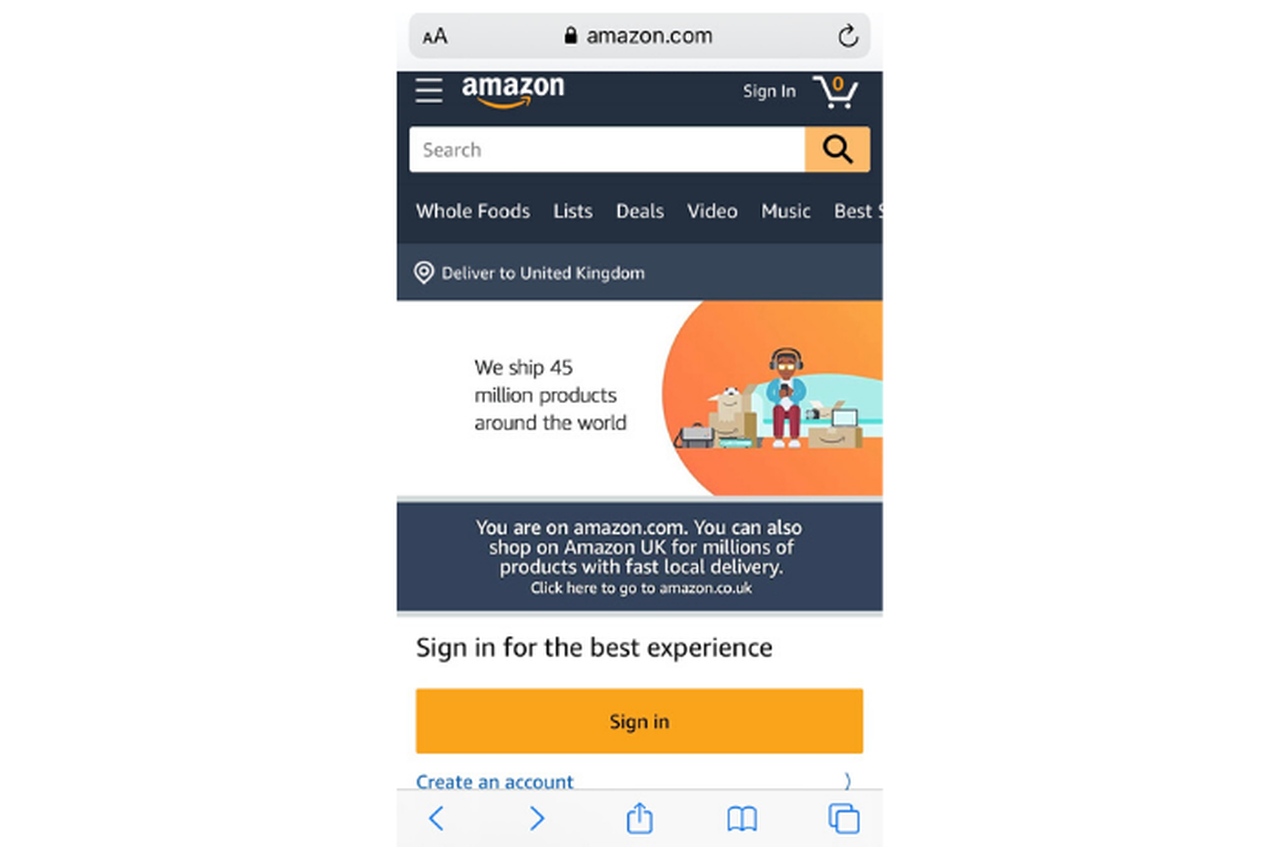 Pop-up móvel inferior da Amazon