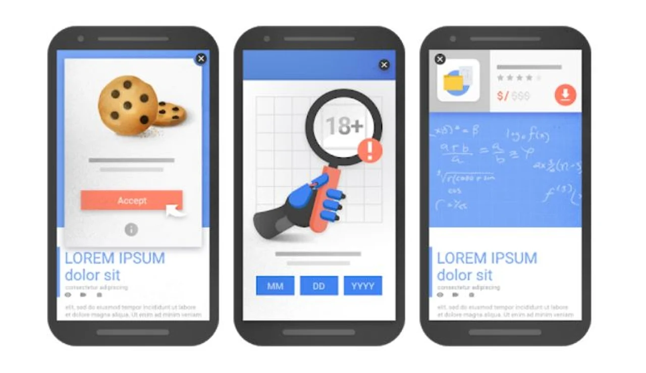 Przykłady akceptowanych przez Google wyskakujących okienek na telefon komórkowy