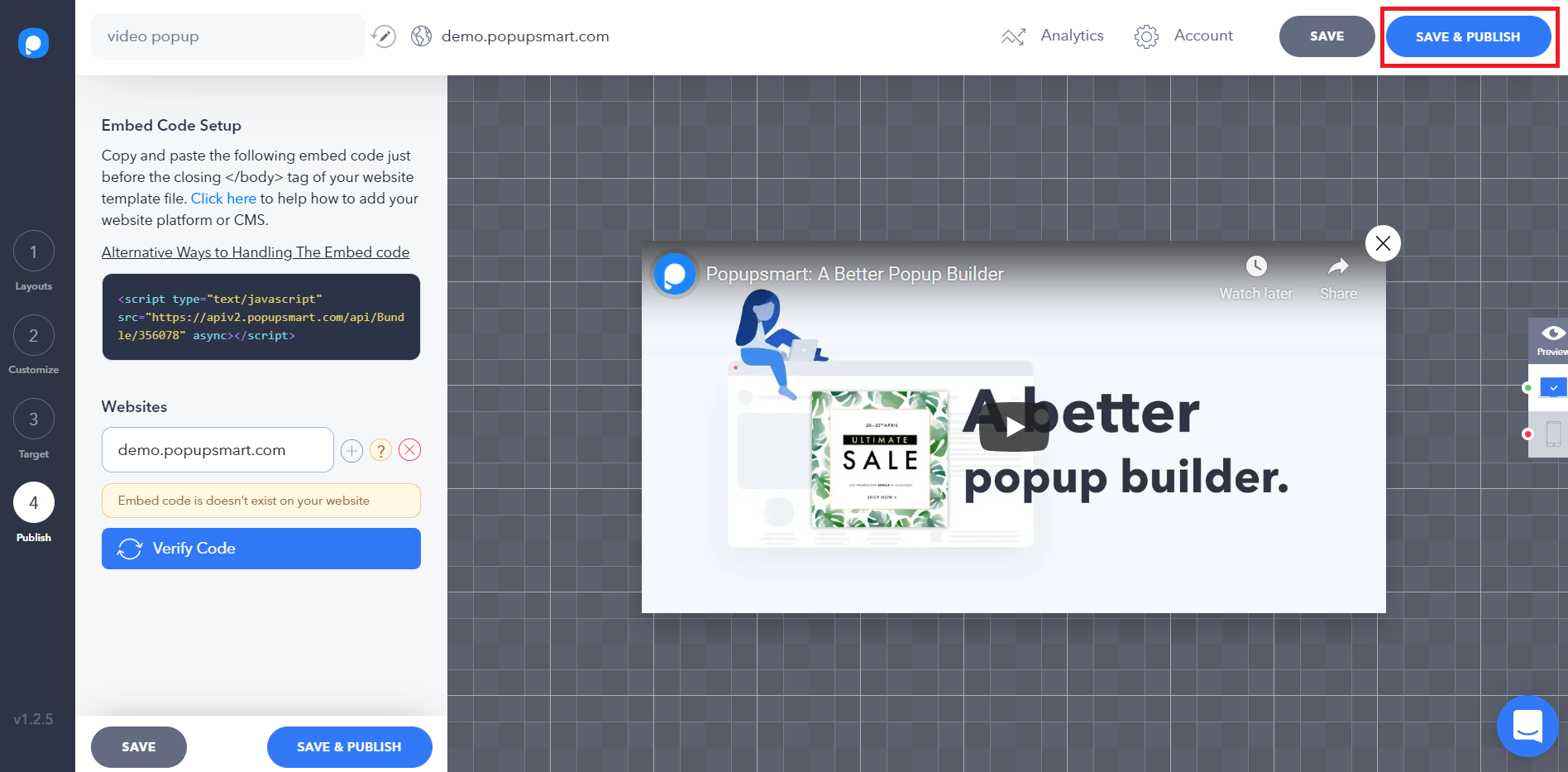 Popupsmart popup builder, popup video