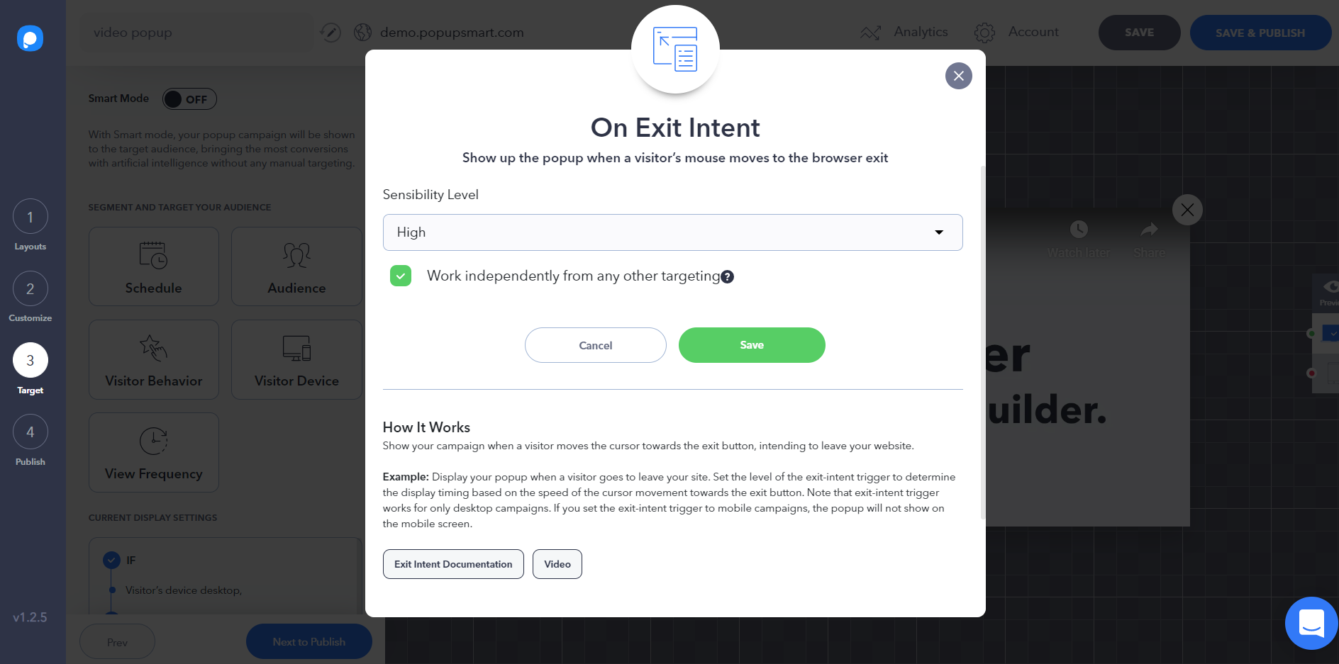 Popupsmarter Popup-Builder, Exit-Intent-Trigger