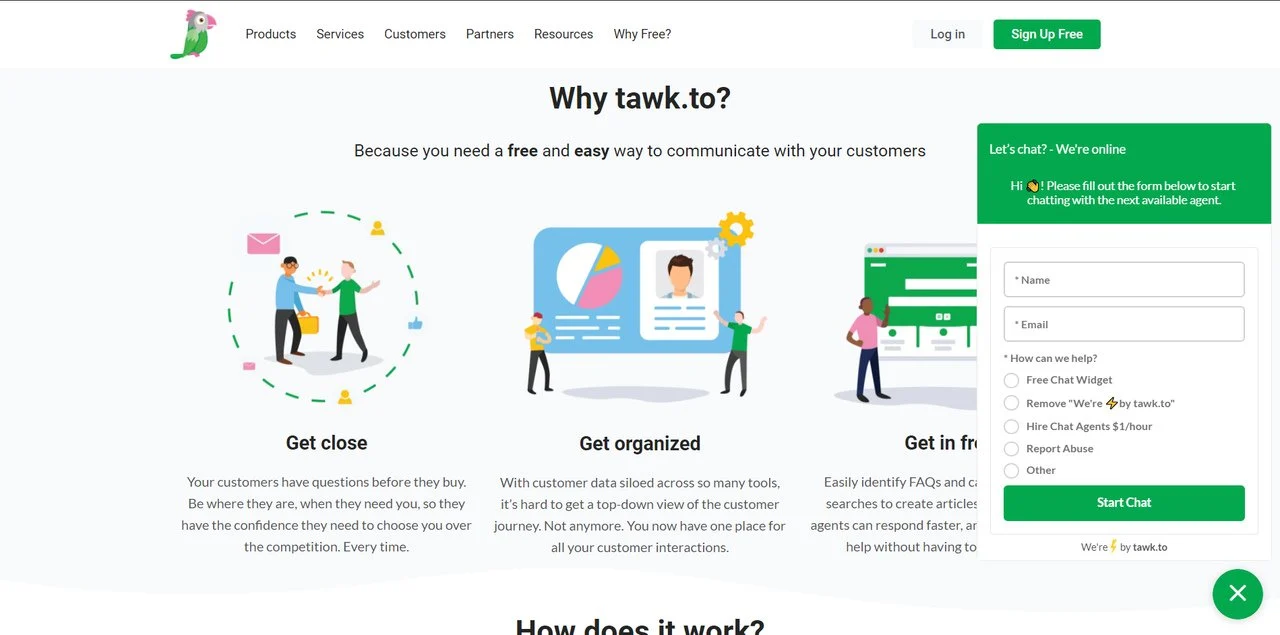 Tawk.to página web gratuita de la herramienta de chat en vivo