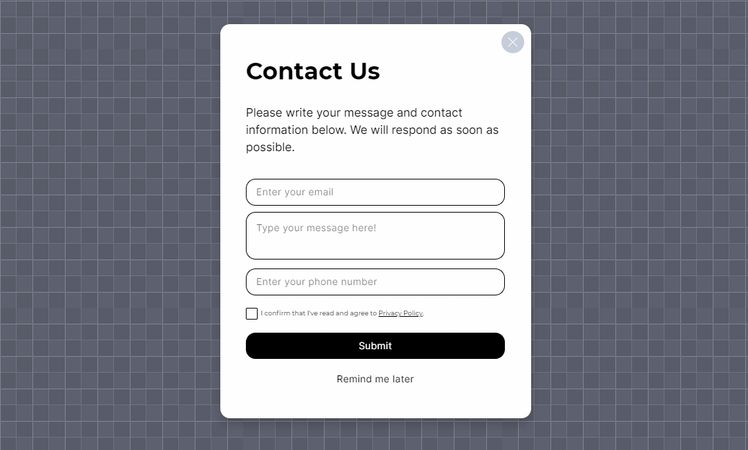 formular de contact pop-up