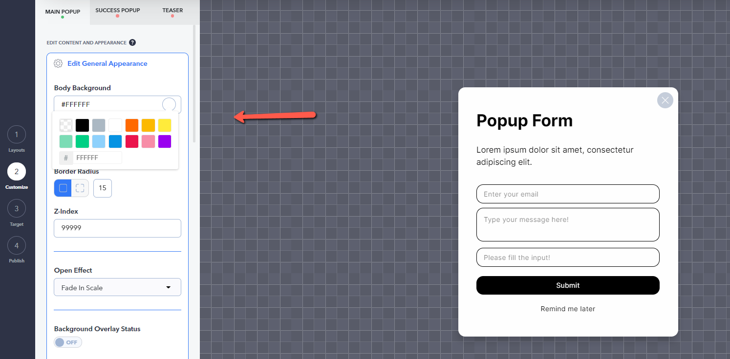 design de formular pop-up