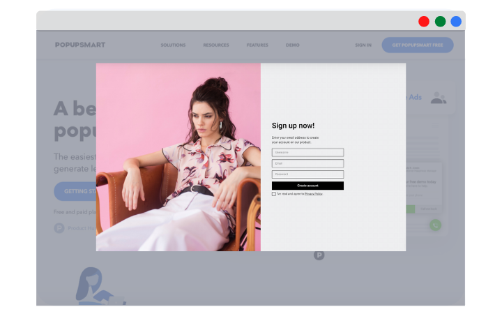 ウェブサイトのポップアップサインアップフォーム