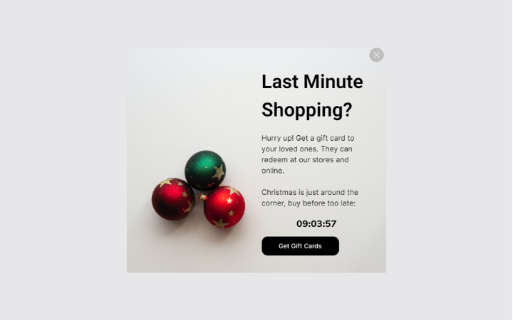 timer popup della carta regalo