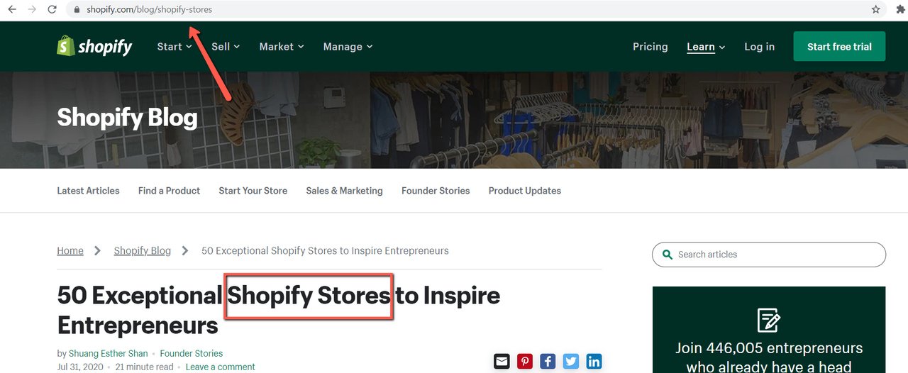 Shopify 페이지 URL