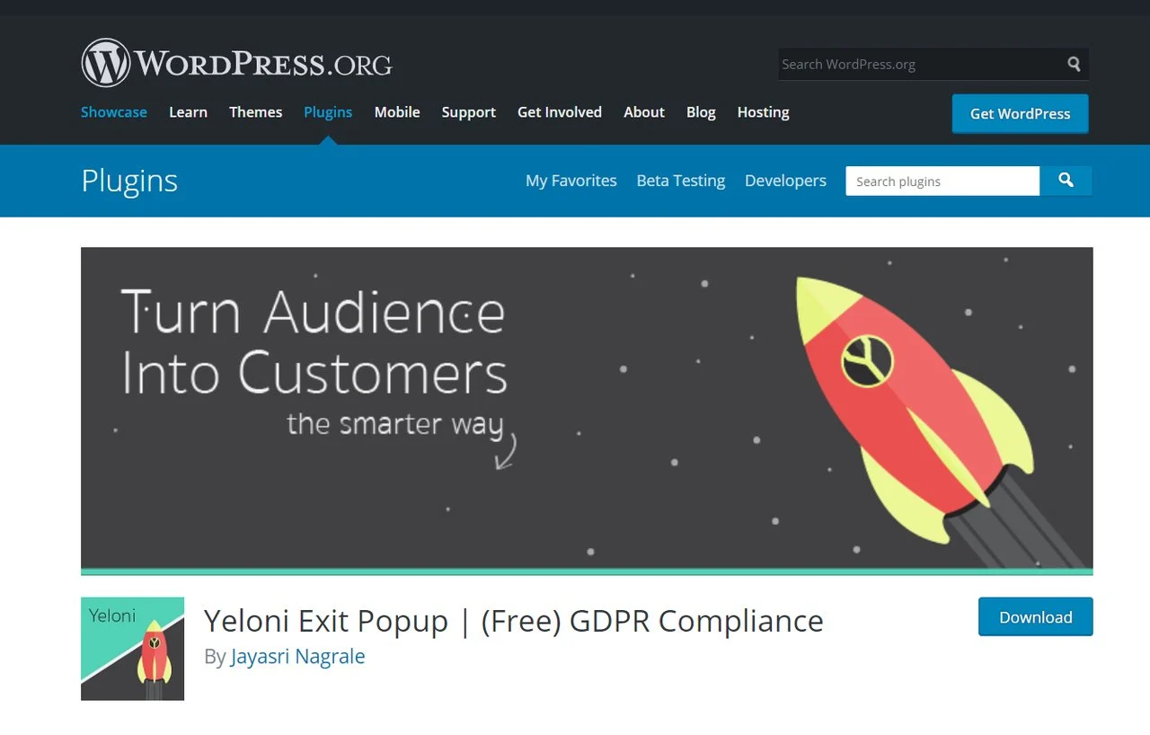 Plugin pop-up Yeloni eixt intent pentru WordPress