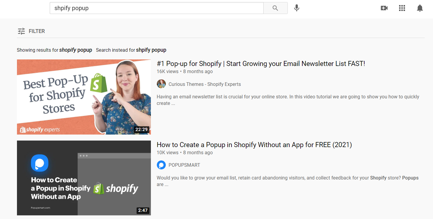 Shopify consulta pop-up no youtube